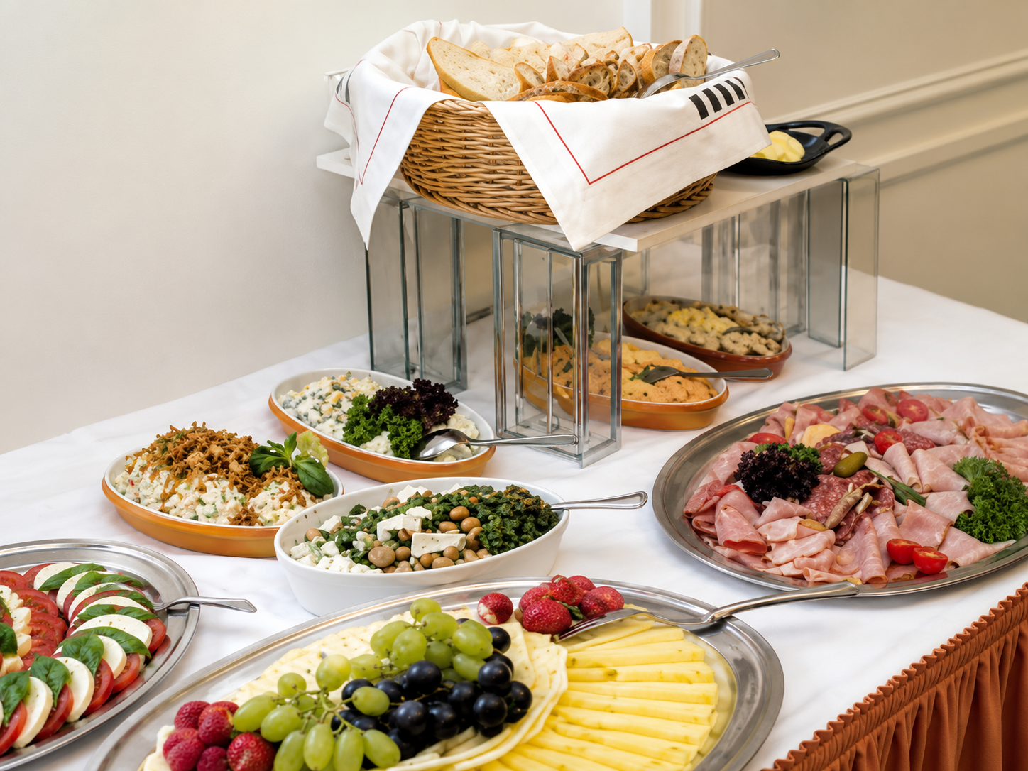 Lunchbuffet mit Brot, Salaten, Käse, Obst und Aufschnitt bei Knowledge Department